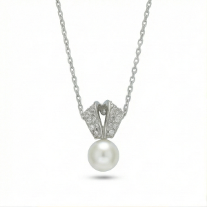 AGOR 925 Sterling Silver Elegant Pearl Drop Pendant Necklace with Stone Accents Jewellery for Women