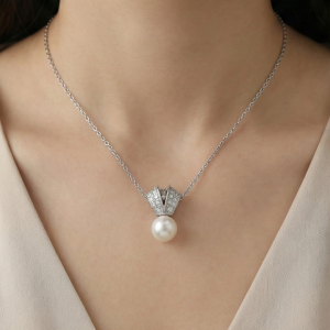 AGOR 925 Sterling Silver Elegant Pearl Drop Pendant Necklace with Stone Accents Jewellery for Women