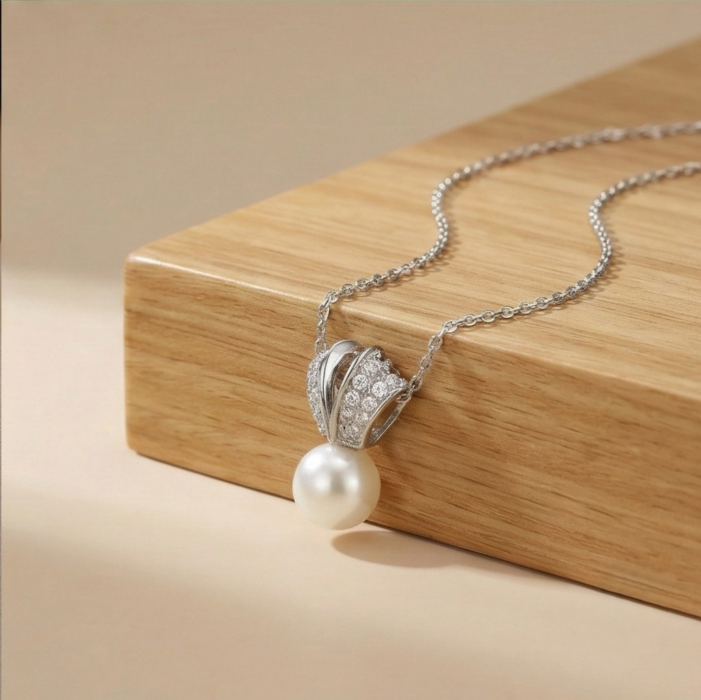 AGOR 925 Sterling Silver Elegant Pearl Drop Pendant Necklace with Stone Accents Jewellery for Women