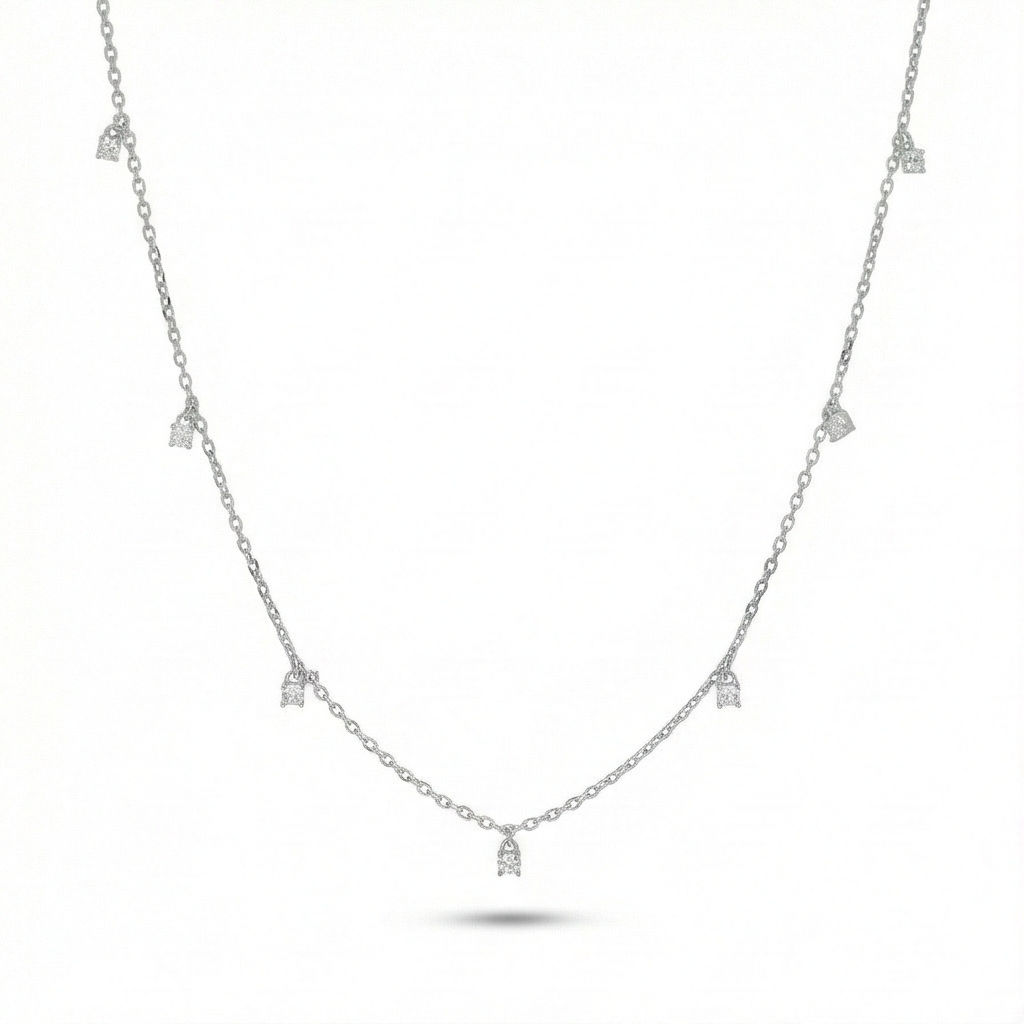 925 Sterling Silver Minimalist Dainty Solitaire Drop Station Necklace Jewellery for Women