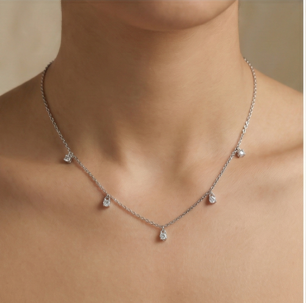 AGOR 925 Sterling Silver Minimalist Dainty Solitaire Drop Station Necklace Jewellery for Women