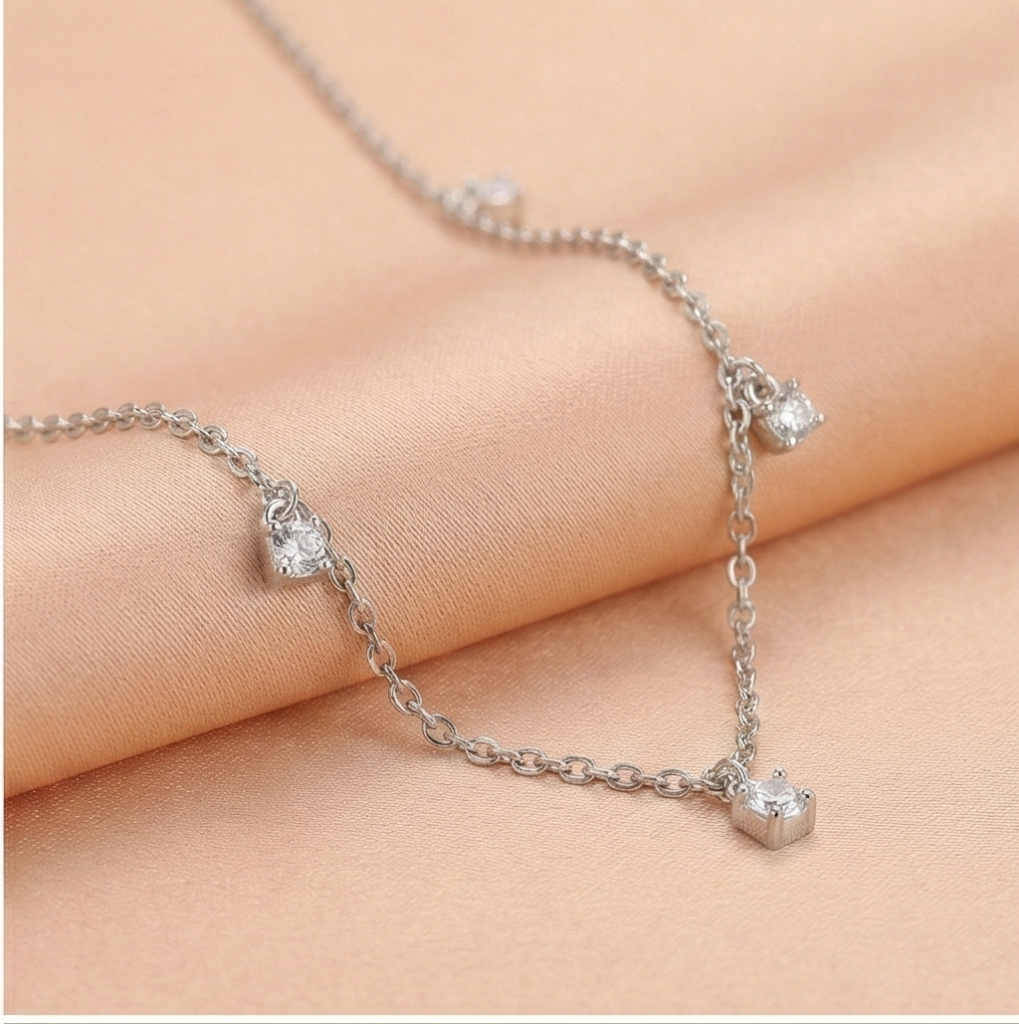 AGOR 925 Sterling Silver Minimalist Dainty Solitaire Drop Station Necklace Jewellery for Women