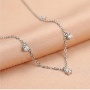 AGOR 925 Sterling Silver Minimalist Dainty Solitaire Drop Station Necklace Jewellery for Women