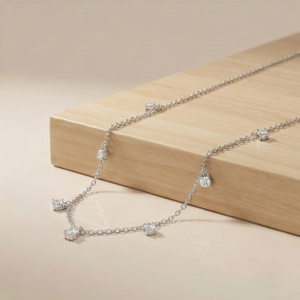 AGOR 925 Sterling Silver Minimalist Dainty Solitaire Drop Station Necklace Jewellery for Women