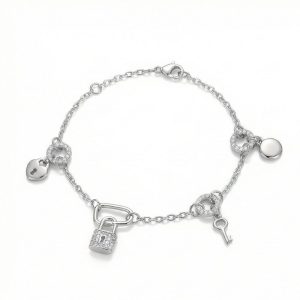 AGOR 925 Sterling Silver Lock and Key Charm Bracelet Silver Finish Jewellery
