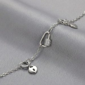 AGOR 925 Sterling Silver Lock and Key Charm Bracelet Silver Finish Jewellery