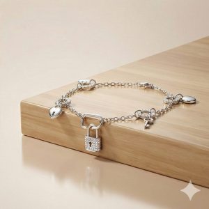 AGOR 925 Sterling Silver Lock and Key Charm Bracelet Silver Finish Jewellery