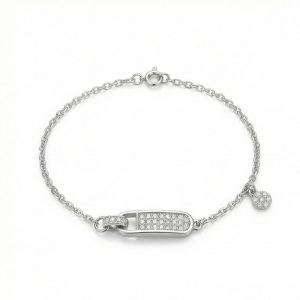 AGOR 925 Sterling Silver Pave Set Geometric Capsule Bar Bracelet Silver Finish Jewellery