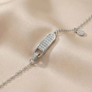 AGOR 925 Sterling Silver Pave Set Geometric Capsule Bar Bracelet Silver Finish Jewellery