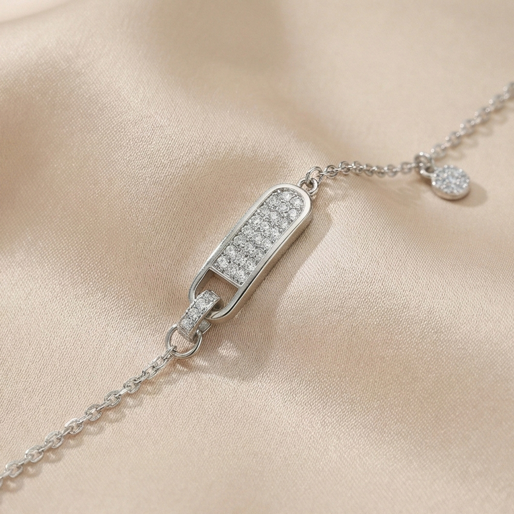 925 Sterling Silver Pave Set Geometric Capsule Bar Bracelet Silver Finish Jewellery