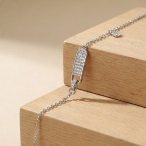 AGOR 925 Sterling Silver Pave Set Geometric Capsule Bar Bracelet Silver Finish Jewellery