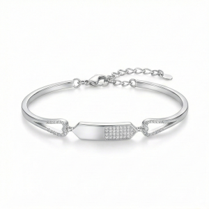 AGOR 925 Sterling Silver Asymmetric Bar Hinged Bangle Bracelet Jewellery for Women High Polish Finish