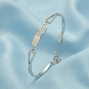 AGOR 925 Sterling Silver Asymmetric Bar Hinged Bangle Bracelet Jewellery for Women High Polish Finish