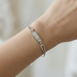 AGOR 925 Sterling Silver Asymmetric Bar Hinged Bangle Bracelet Jewellery for Women High Polish Finish