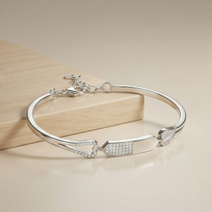 AGOR 925 Sterling Silver Asymmetric Bar Hinged Bangle Bracelet Jewellery for Women High Polish Finish