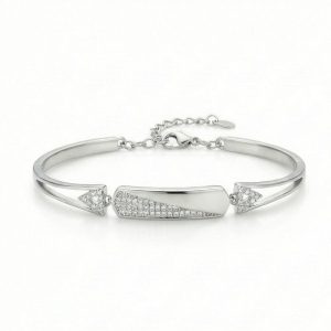 AGOR 925 Sterling Silver Geometric Bar Bangle Bracelet Jewellery for Women High Polish Finish