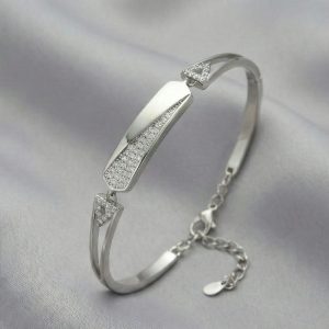 AGOR 925 Sterling Silver Geometric Bar Bangle Bracelet Jewellery for Women High Polish Finish