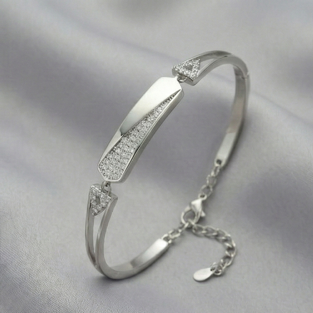 925 Sterling Silver Geometric Bar Bangle Bracelet Jewellery for Women High Polish Finish