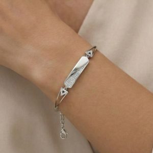 AGOR 925 Sterling Silver Geometric Bar Bangle Bracelet Jewellery for Women High Polish Finish