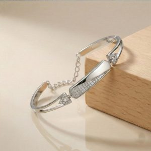 AGOR 925 Sterling Silver Geometric Bar Bangle Bracelet Jewellery for Women High Polish Finish