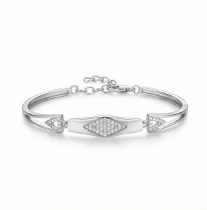 AGOR 925 Sterling Silver Geometric Rhombus Hinged Bangle Bracelet Jewellery for Women High Polish Finish