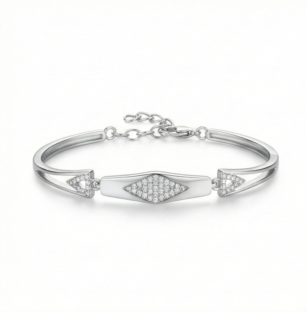 925 Sterling Silver Geometric Rhombus Hinged Bangle Bracelet Jewellery for Women High Polish Finish