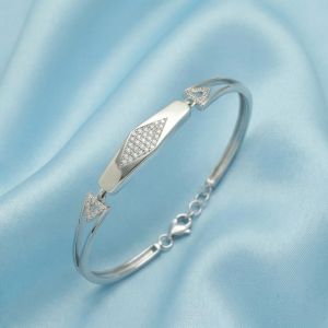 AGOR 925 Sterling Silver Geometric Rhombus Hinged Bangle Bracelet Jewellery for Women High Polish Finish