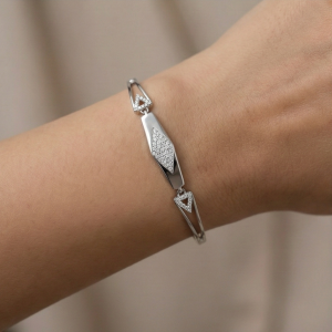 AGOR 925 Sterling Silver Geometric Rhombus Hinged Bangle Bracelet Jewellery for Women High Polish Finish