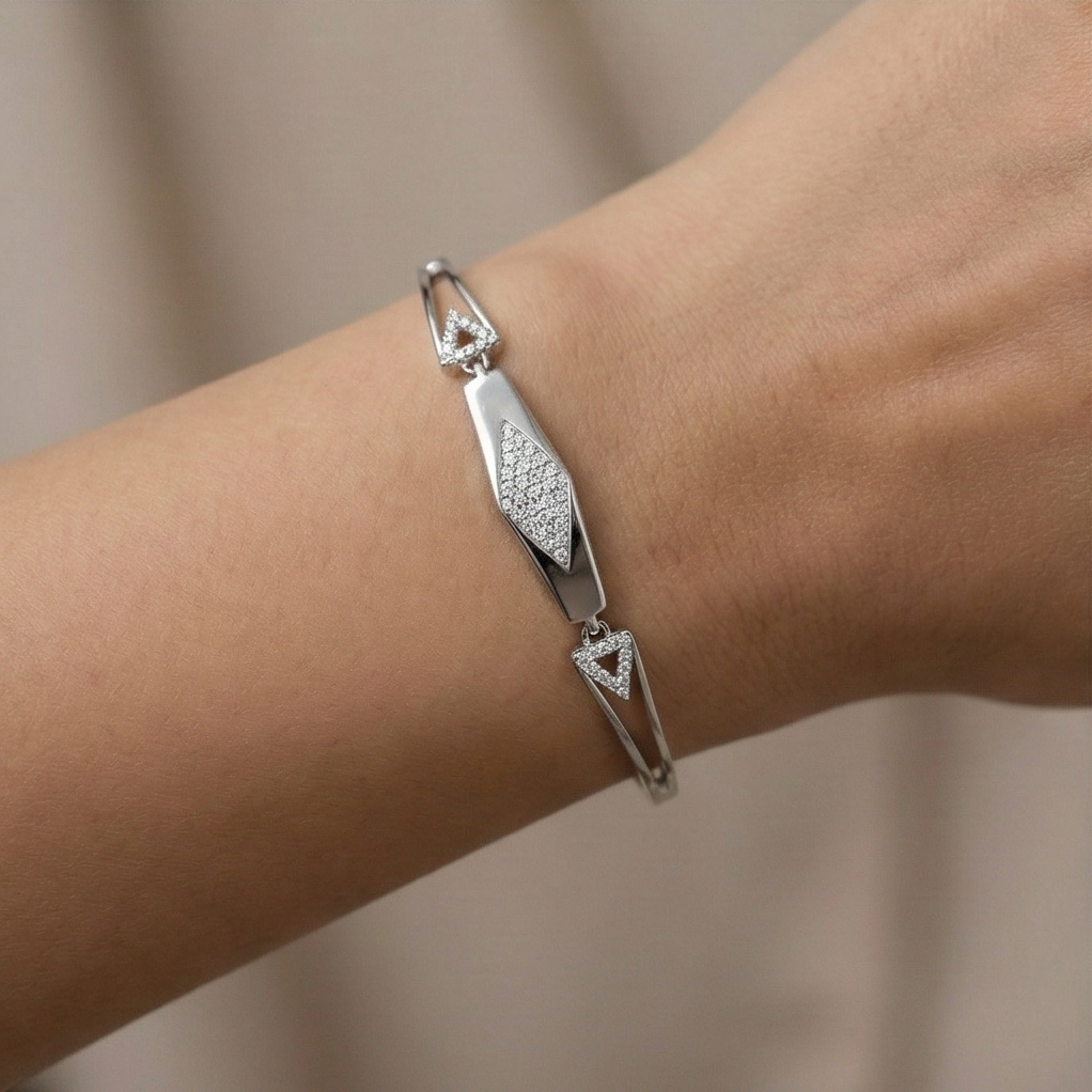 925 Sterling Silver Geometric Rhombus Hinged Bangle Bracelet Jewellery for Women High Polish Finish