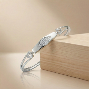 AGOR 925 Sterling Silver Geometric Rhombus Hinged Bangle Bracelet Jewellery for Women High Polish Finish