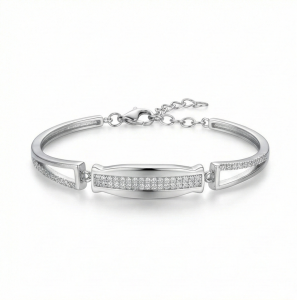 AGOR 925 Sterling Silver Rectangular Bar Link Bracelet Adjustable Wrist Jewellery