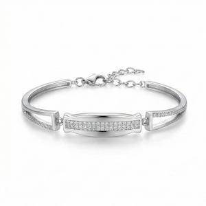 925 Sterling Silver Rectangular Bar Link Bracelet Adjustable Wrist Jewellery