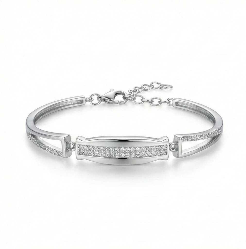 925 Sterling Silver Rectangular Bar Link Bracelet Adjustable Wrist Jewellery