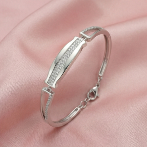 AGOR 925 Sterling Silver Rectangular Bar Link Bracelet Adjustable Wrist Jewellery