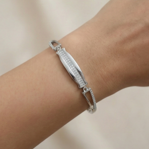 AGOR 925 Sterling Silver Rectangular Bar Link Bracelet Adjustable Wrist Jewellery
