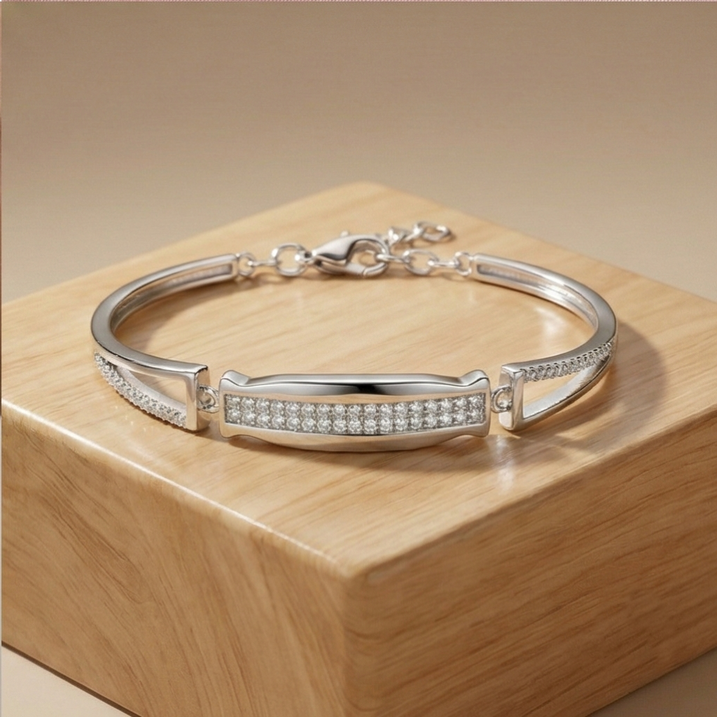 AGOR 925 Sterling Silver Rectangular Bar Link Bracelet Adjustable Wrist Jewellery