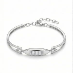 925 Sterling Silver Cushion Shape Station Hinged Bangle Bracelet Jewellery for Women High Polish Finish