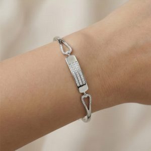 AGOR 925 Sterling Silver Triple Row Bar Hinged Bangle Bracelet Jewellery for Women High Polish Finish
