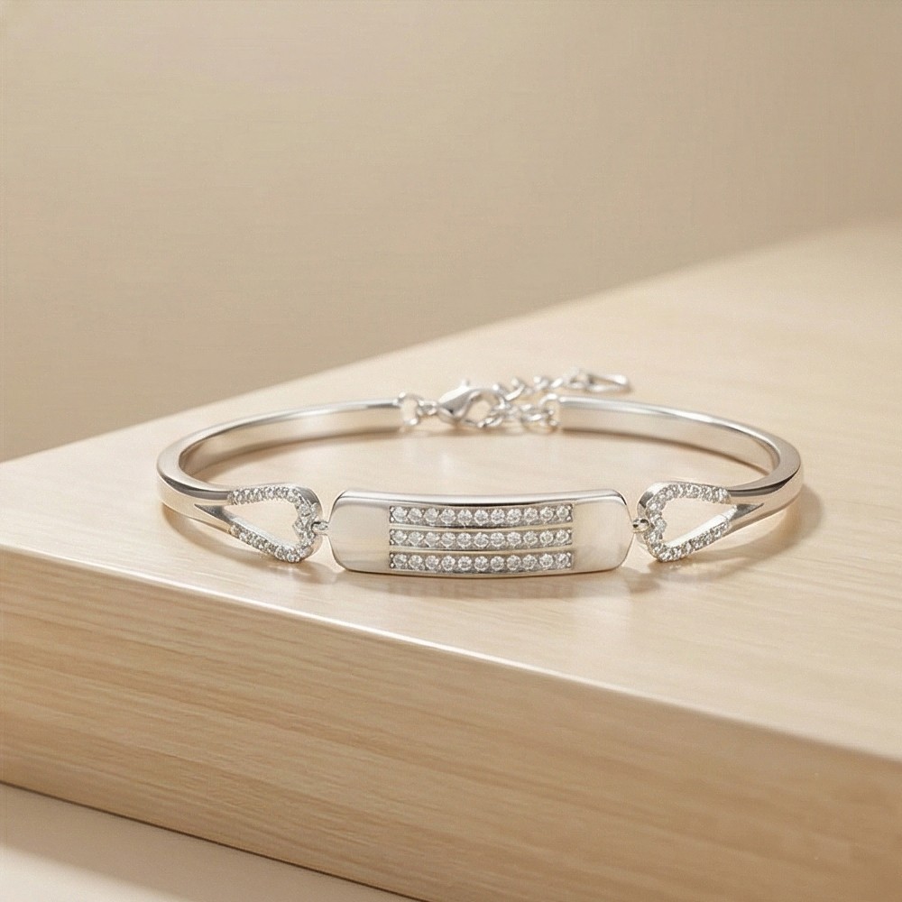 925 Sterling Silver Triple Row Bar Hinged Bangle Bracelet Jewellery for Women High Polish Finish