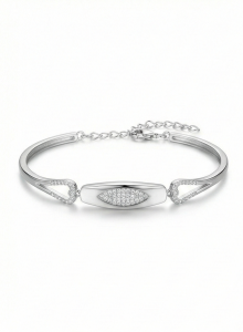 AGOR 925 Sterling Silver Oval Motif Hinged Bangle Bracelet Jewellery for Women High Polish Finish