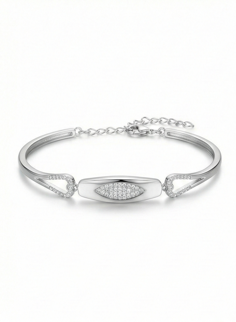 AGOR 925 Sterling Silver Oval Motif Hinged Bangle Bracelet Jewellery for Women High Polish Finish