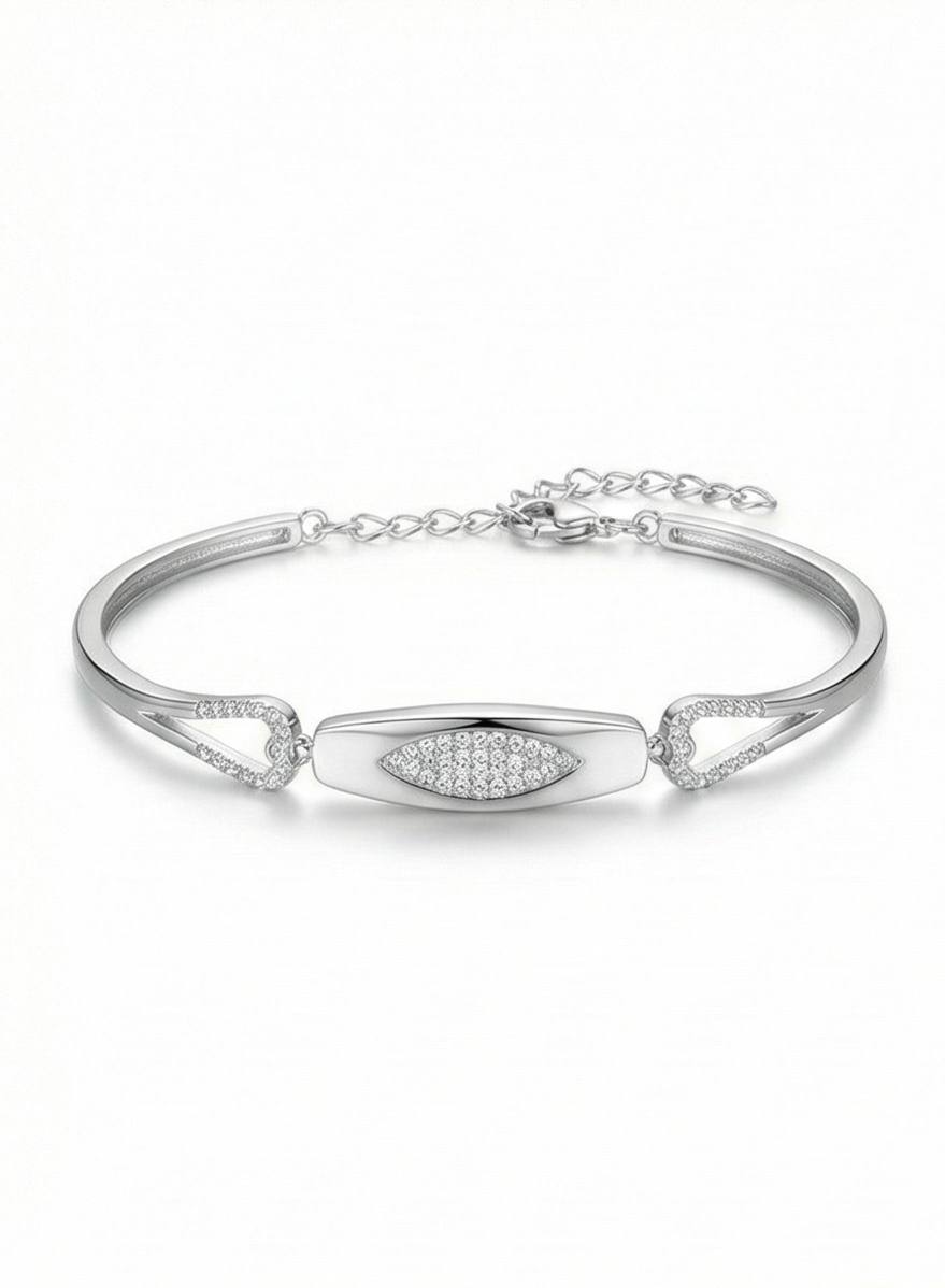 925 Sterling Silver Oval Motif Hinged Bangle Bracelet Jewellery for Women High Polish Finish