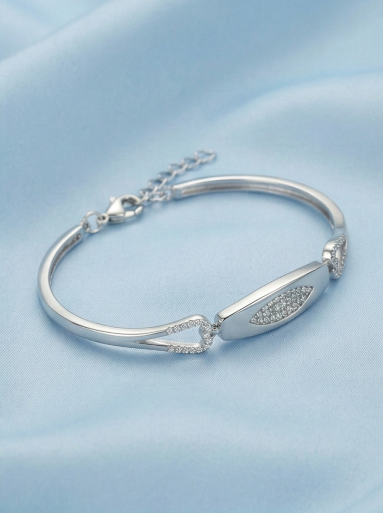 AGOR 925 Sterling Silver Oval Motif Hinged Bangle Bracelet Jewellery for Women High Polish Finish