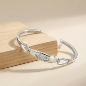 925 Sterling Silver Oval Motif Hinged Bangle Bracelet Jewellery for Women High Polish Finish