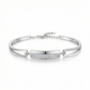 AGOR 925 Sterling Silver Rectangular Bar Hinged Bangle Bracelet Jewellery for Women High Polish Finish