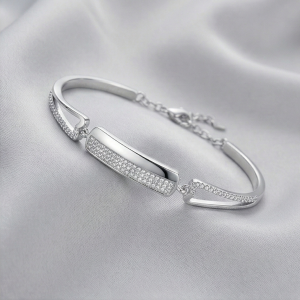AGOR 925 Sterling Silver Rectangular Bar Hinged Bangle Bracelet Jewellery for Women High Polish Finish