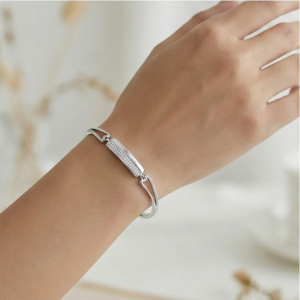 AGOR 925 Sterling Silver Rectangular Bar Hinged Bangle Bracelet Jewellery for Women High Polish Finish