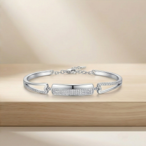 AGOR 925 Sterling Silver Rectangular Bar Hinged Bangle Bracelet Jewellery for Women High Polish Finish