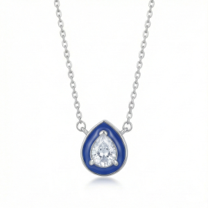 AGOR 925 Sterling Silver Blue Enamel Pear Shape Pendant Necklace Jewellery with Rhodium Finish