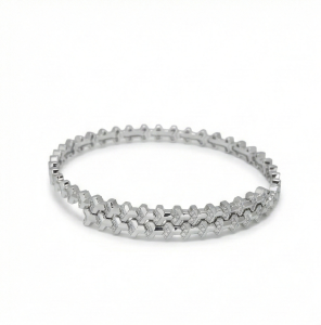 AGOR 925 Sterling Silver Geometric Pave Link Tennis Bangle Jewellery with Rhodium Finish